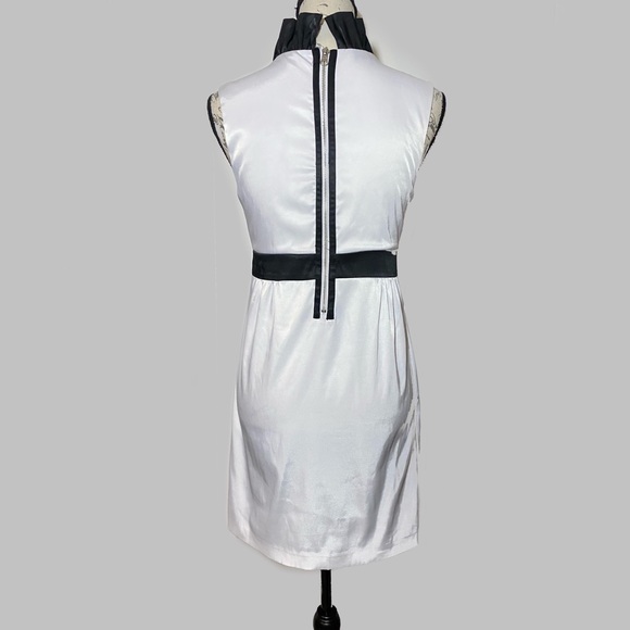 Ryu Satin Ruffled Dress with Front Ribbon Size S Black White - Picture 3 of 6